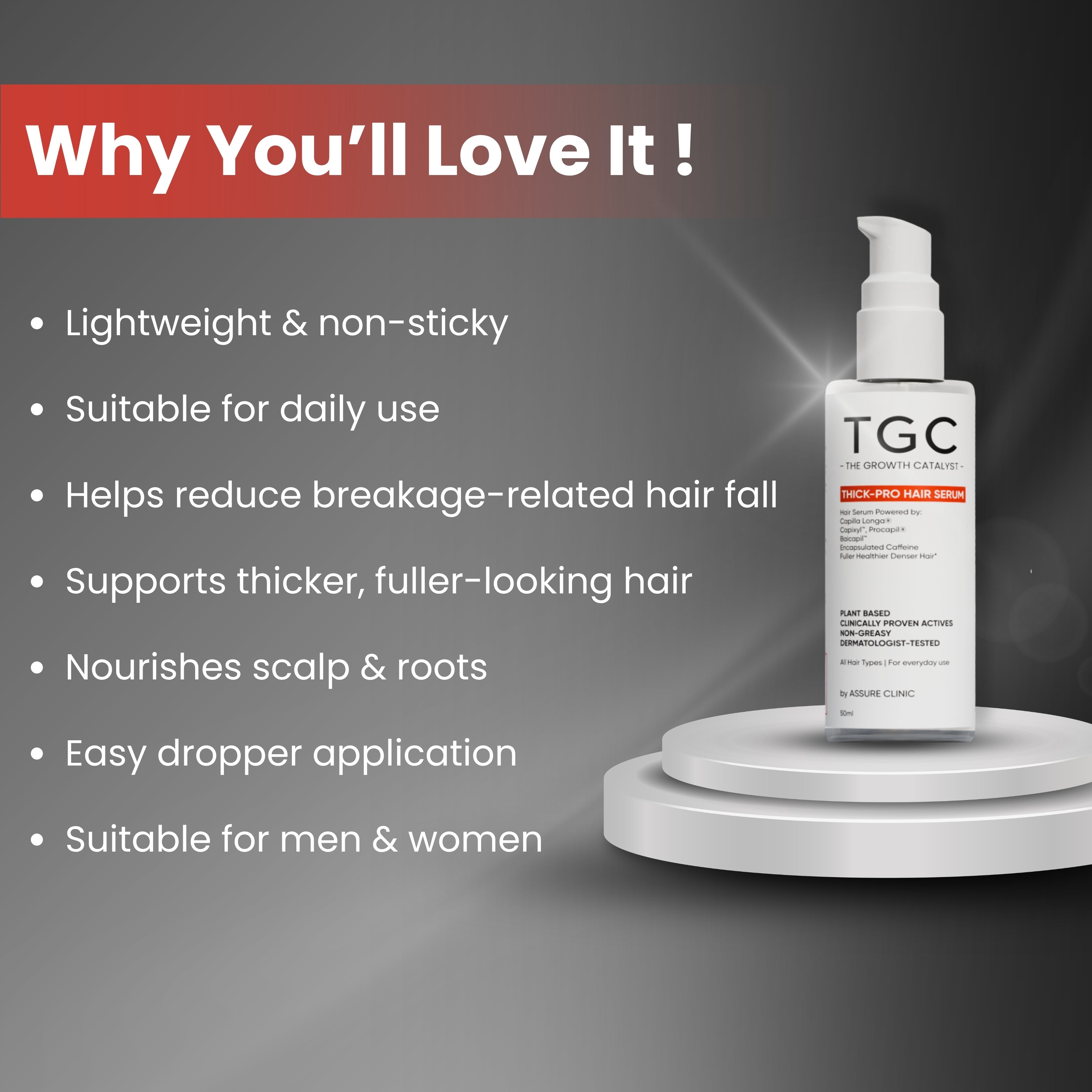 TGC The Growth Catalyst by Assure Clinic | Thick Pro Hair Serum – Advanced Hair Thickening & Growth Formula for Men & Women, 50ml