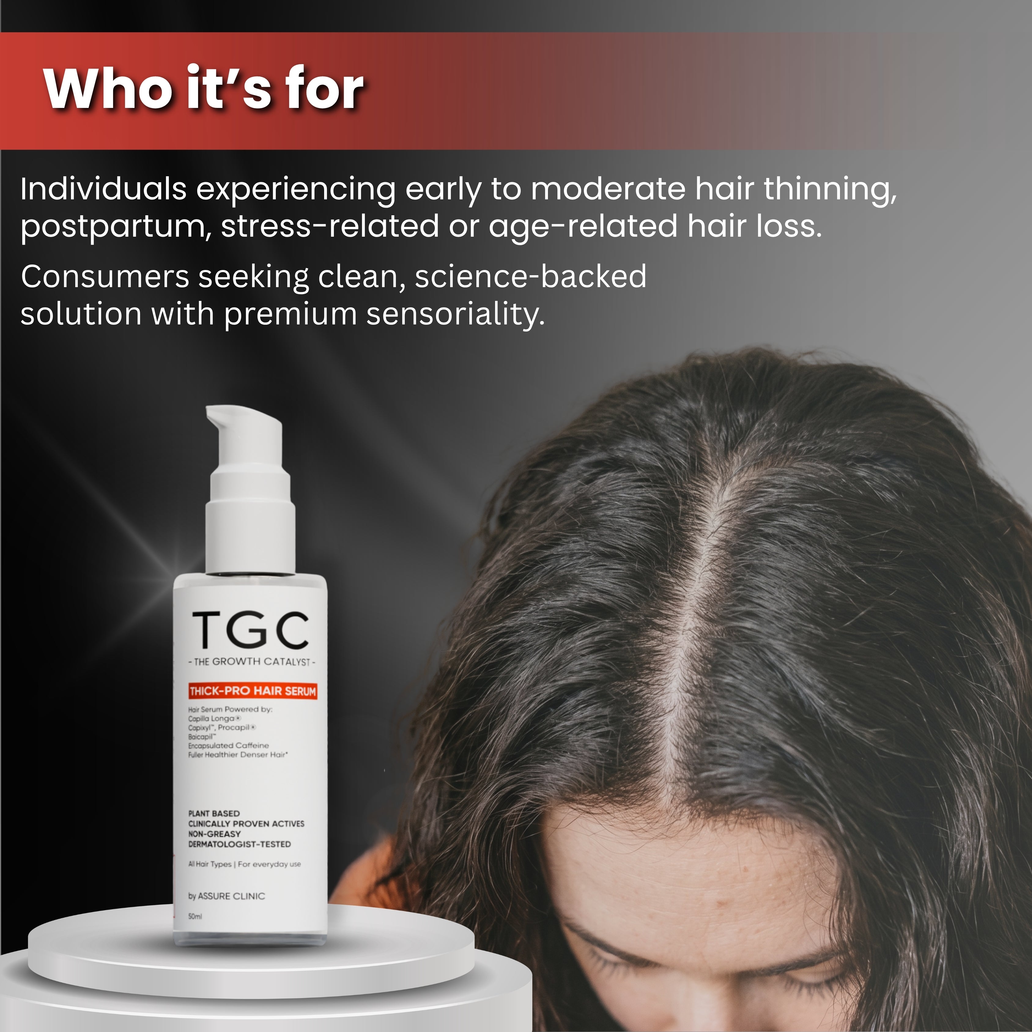 TGC The Growth Catalyst by Assure Clinic | Thick Pro Hair Serum – Advanced Hair Thickening & Growth Formula for Men & Women, 50ml